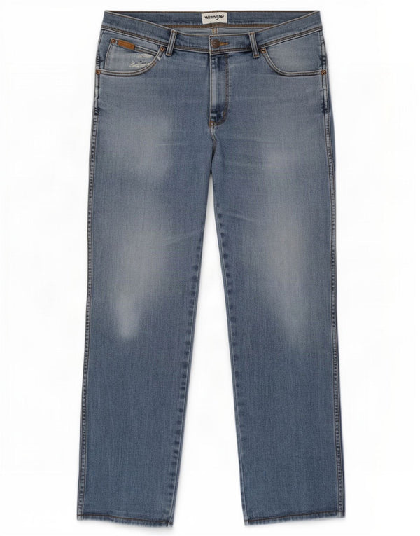 Wrangler Herren Texas Distressed Straight Jeans W36 L34 Blaue Baumwolle