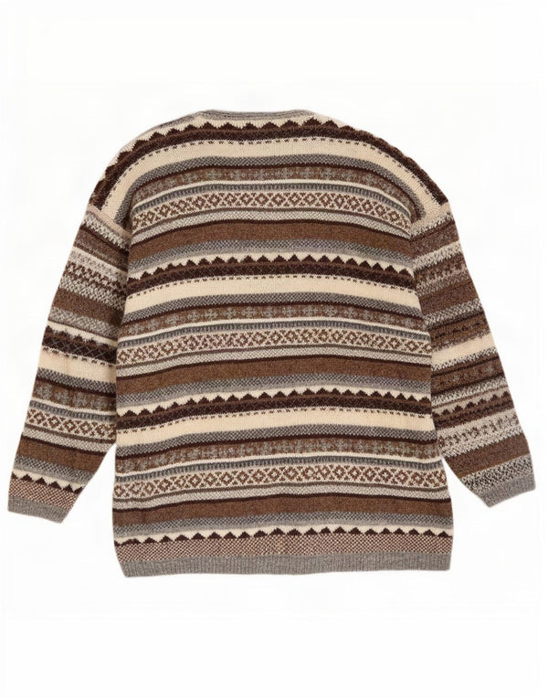 Tulchan Damen-Cardigan-Pullover UK 14 Mittelbraune Fair-Isle-Schurwolle