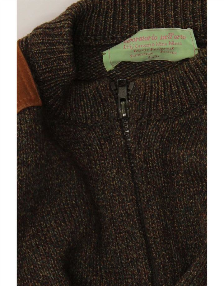 Vintage Herren-Cardigan mit Reißverschluss, mittlerer Khaki-Farbblock