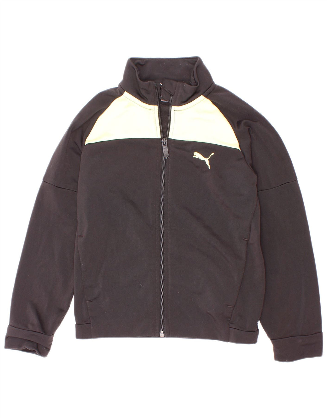 Puma Jungen-Trainingsanzug-Top-Jacke, 7–8 Jahre, schwarzes Farbblock-Polyester