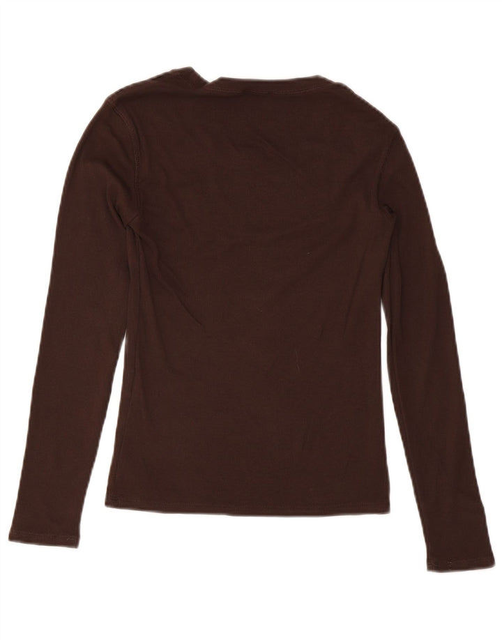 Zara Damen Top Langarm UK 12 Mittelbraune Baumwolle