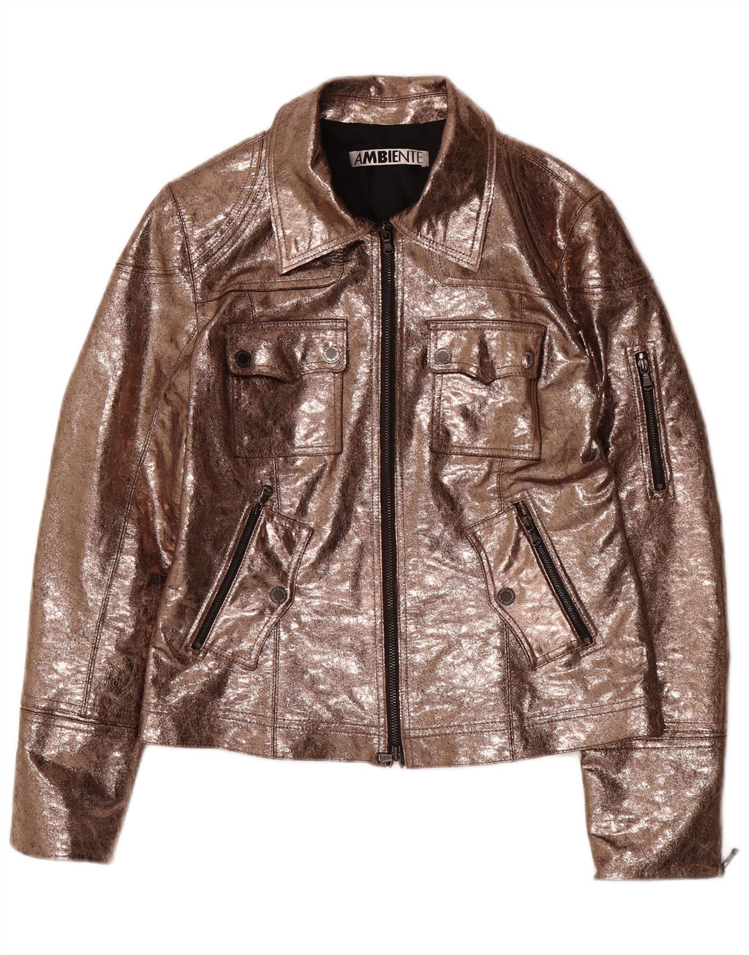 AMBIENTE Damen-Utility-Jacke aus Kunstleder, UK 14, Größe L, braun, Polyester