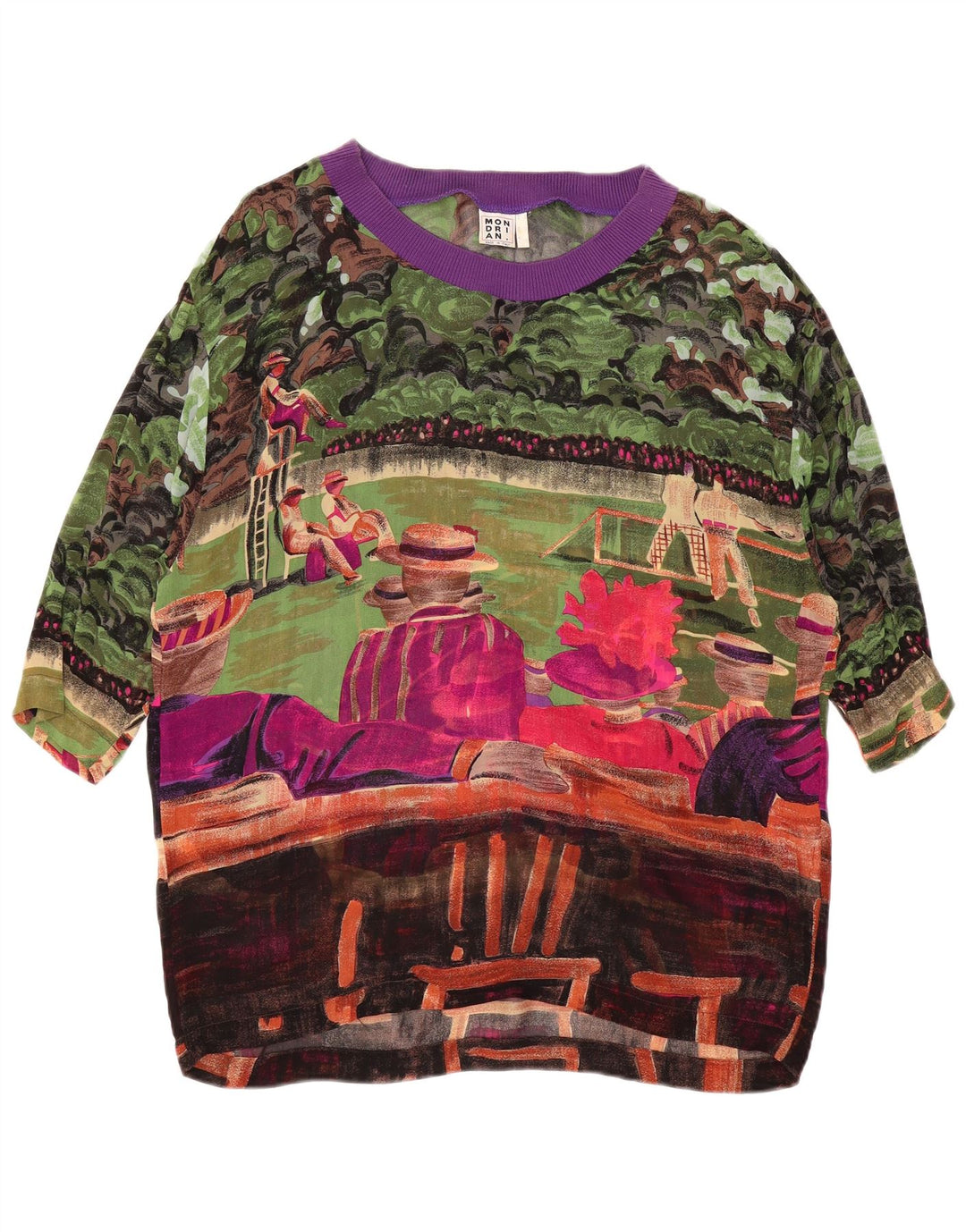 VINTAGE Damen Bluse mit abstraktem Muster UK 14 Groß Mehrfarbig