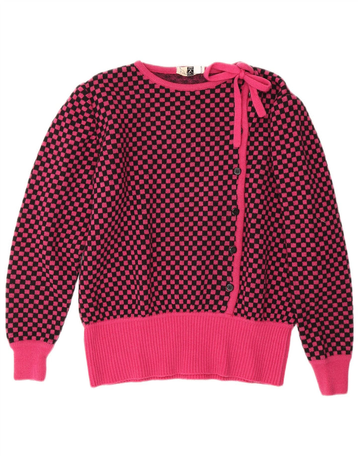 Valentino Damen-Pullover mit U-Boot-Ausschnitt, IT 46, große rosafarbene Gingham-Wolle