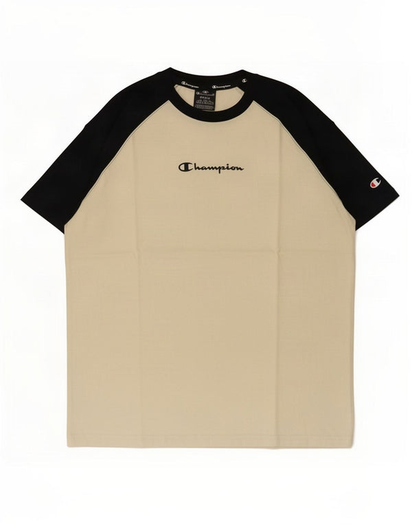 Champion Herren-T-Shirt mit Grafik, Größe S, cremefarbene Blockfarben-Baumwolle