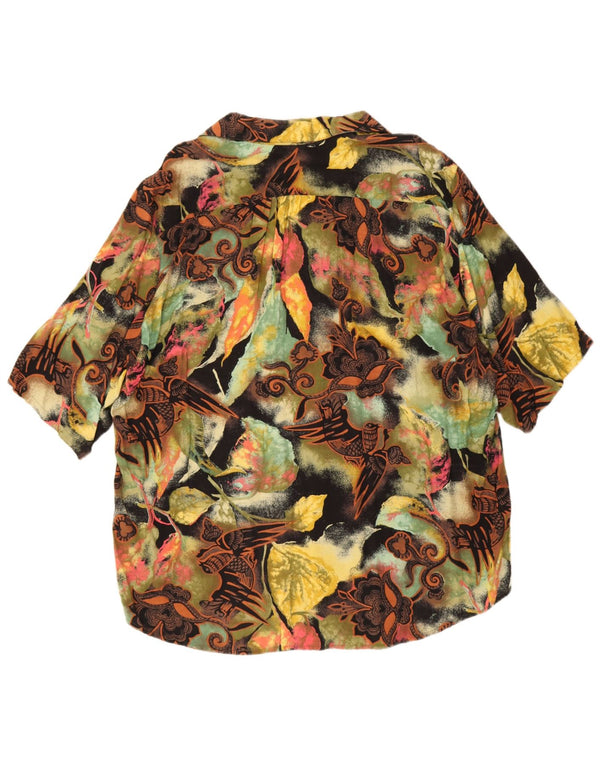 Vintage Damen Kurzarmshirt UK 16 Großes mehrfarbiges Blumenmuster