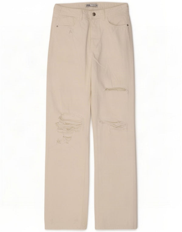 Zara Damen High Waist Distressed Loose Jeans EU 38 Small W28 L33 Weiß