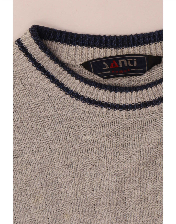 Vintage Herren-Pullover mit Rundhalsausschnitt, Mittelgrau, Farbblock