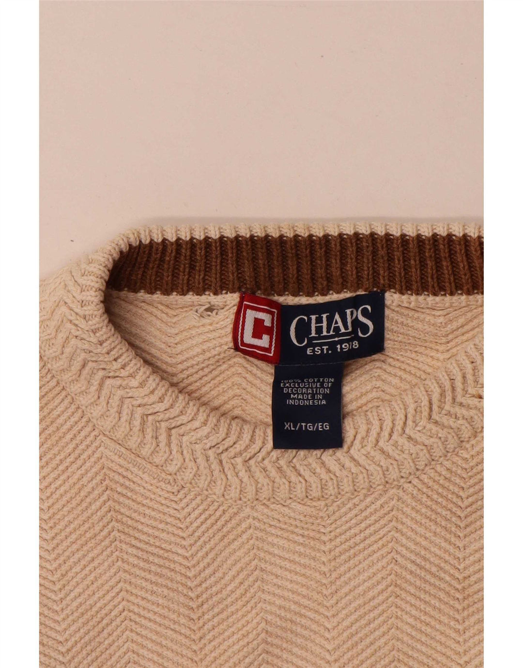 Chaps Herren-Pullover mit Rundhalsausschnitt, XL, beige, Herringbone-Baumwolle