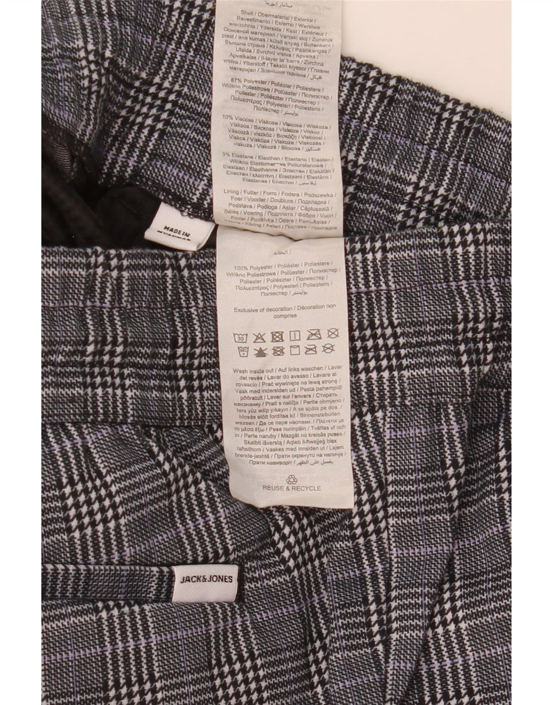 Jack & Jones Herren-Chinoshorts, klein, W29, grau kariertes Polyester