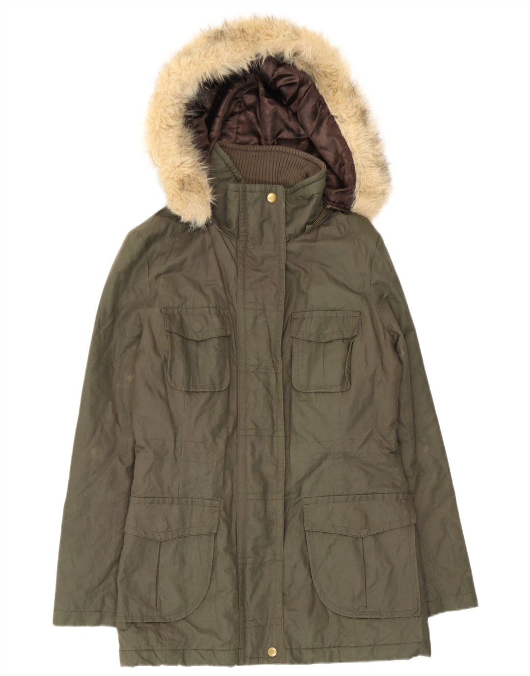 Marks & Spencer Damen-Parka mit Kapuze, UK 12, mittlere Khaki-Baumwolle