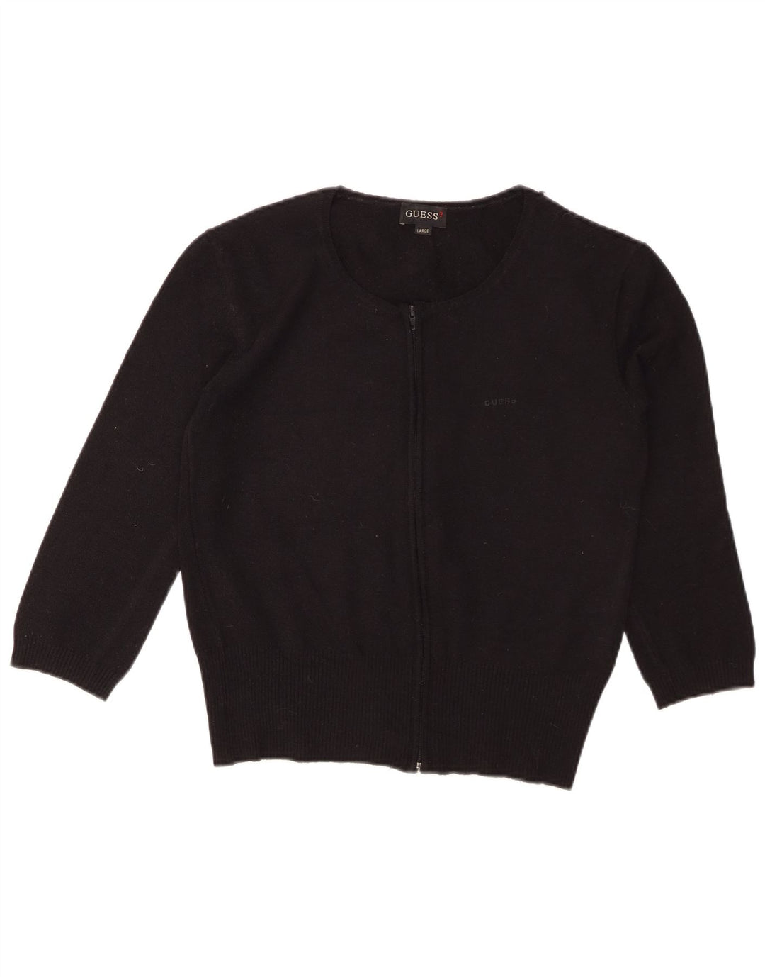 GUESS Damen Crop 3/4-Ärmel-Cardigan-Pullover UK 14 Large Schwarz