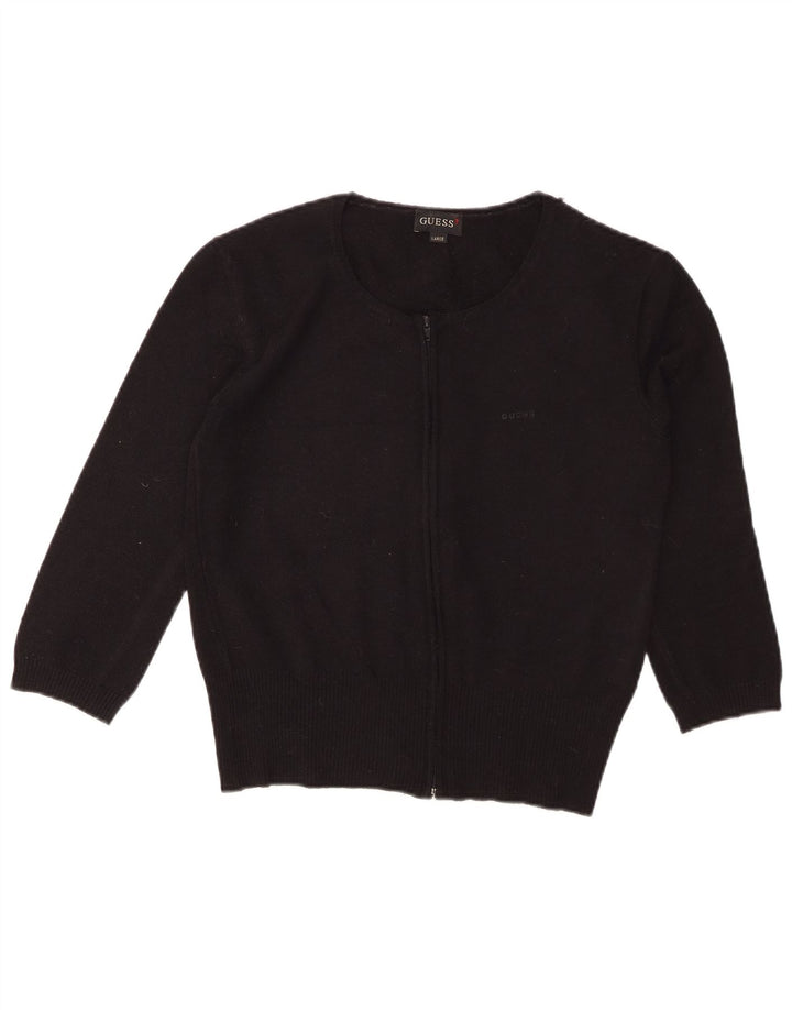 GUESS Damen Crop 3/4-Ärmel-Cardigan-Pullover UK 14 Large Schwarz