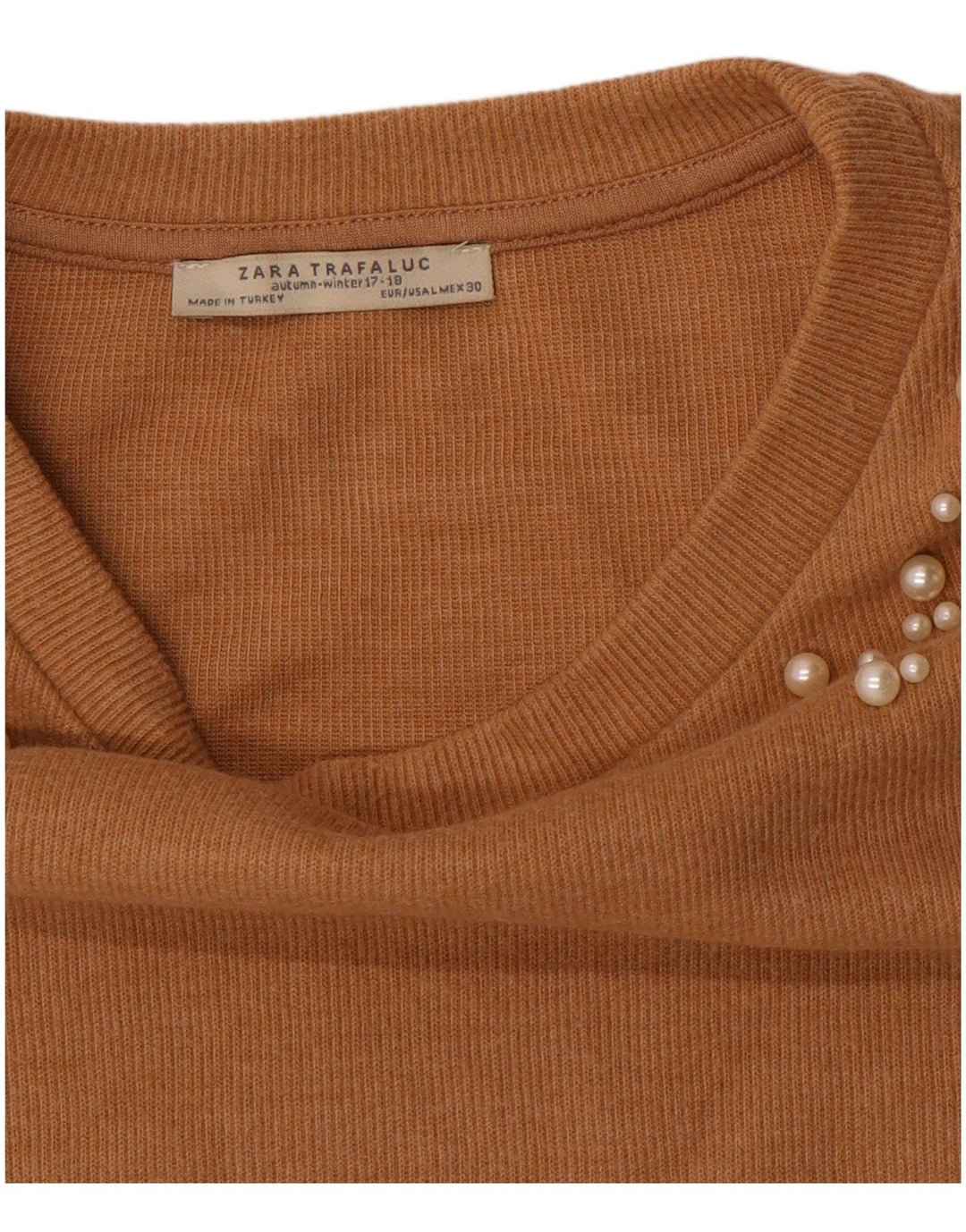 ZARA Damen Crop Crew Neck Pullover Pullover UK 16 Large Braun