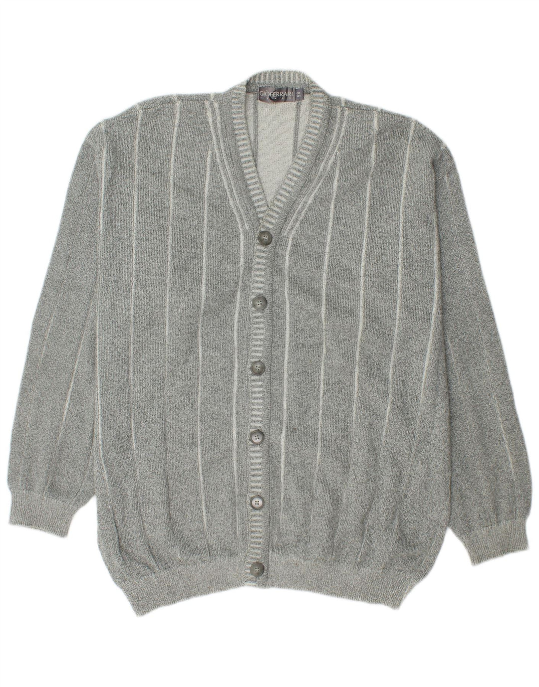 Gioferrari Herren-Cardigan-Pullover IT 56 XL grau gestreift aus Baumwolle