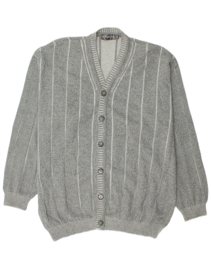 Gioferrari Herren-Cardigan-Pullover IT 56 XL grau gestreift aus Baumwolle