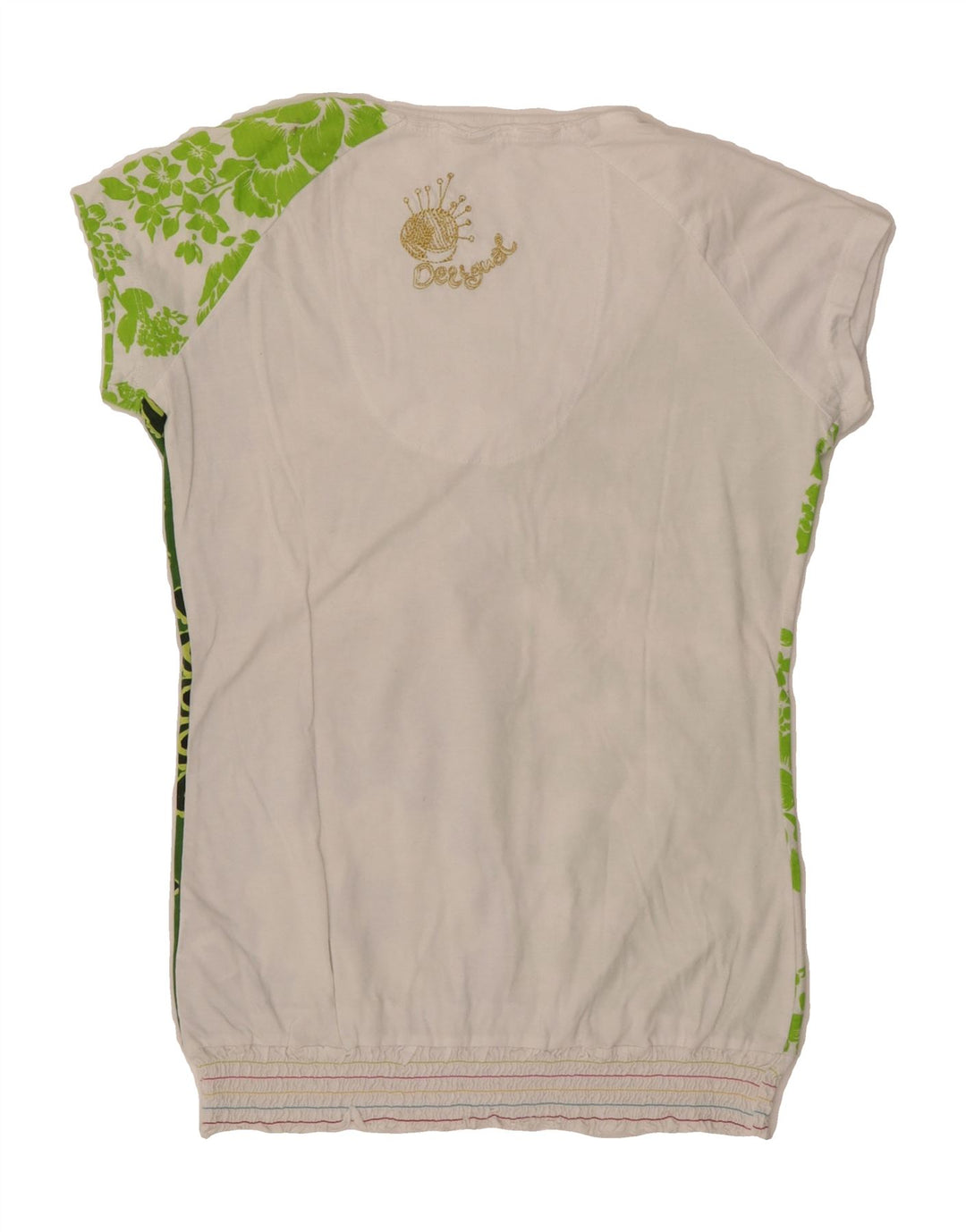 DESIGUAL Womens Blouse Top UK 12 Medium White Floral Cotton Vintage Desigual and Second-Hand Desigual from Messina Hembry 