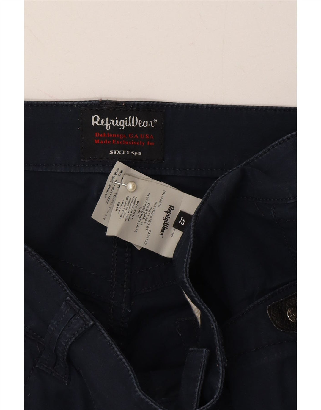 REFRIGIWEAR Womens Casual Shorts W32 Large Navy Blue Cotton Vintage Refrigiwear and Second-Hand Refrigiwear from Messina Hembry 