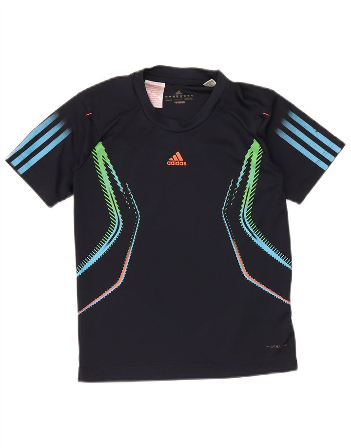 ADIDAS Jungen T-Shirt Top 9-10 Jahre Marineblaues geometrisches Polyester
