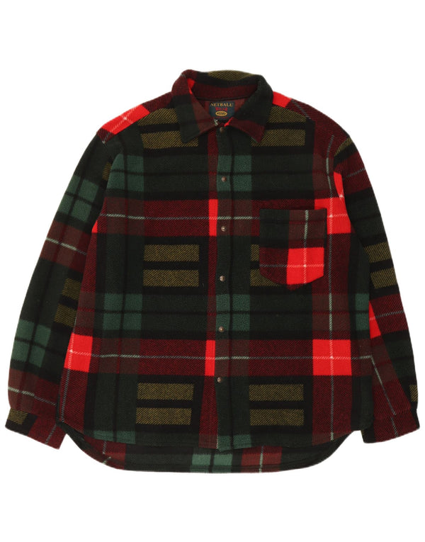 Vintage Herren-Overshirt aus Fleece, großes mehrfarbiges Karo-Polyester