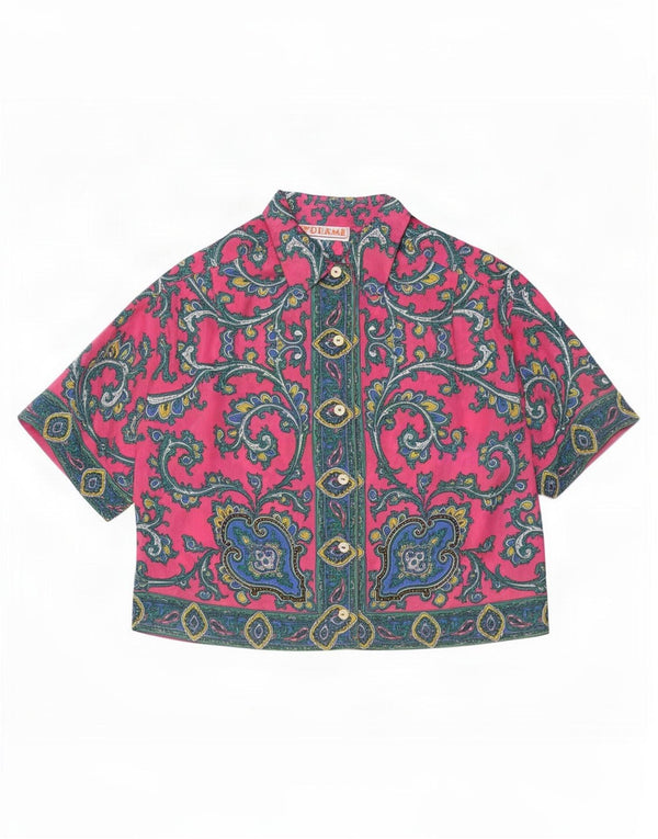 Vintage Damen Crop Kurzarm-Hemdbluse UK 10 Small Pink Paisley