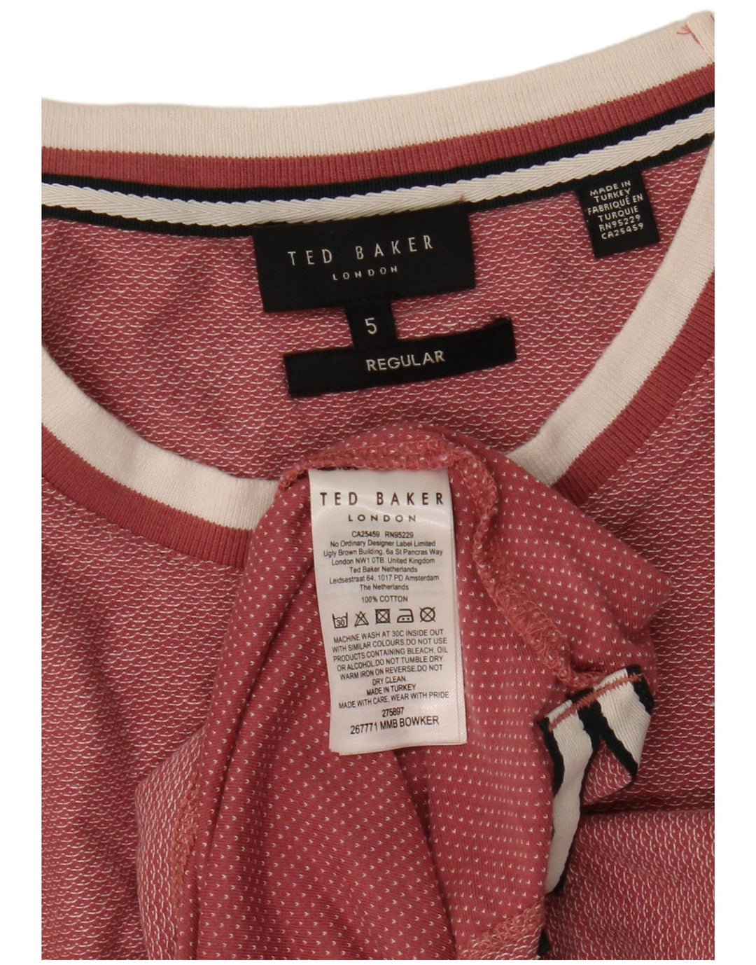 Ted Baker Herren-T-Shirt, normal, Größe 5, XL, rosa, Baumwolle