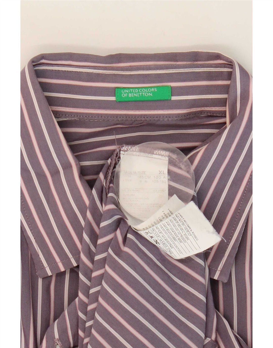 Benetton Herrenhemd XL Lila gestreift aus Baumwolle