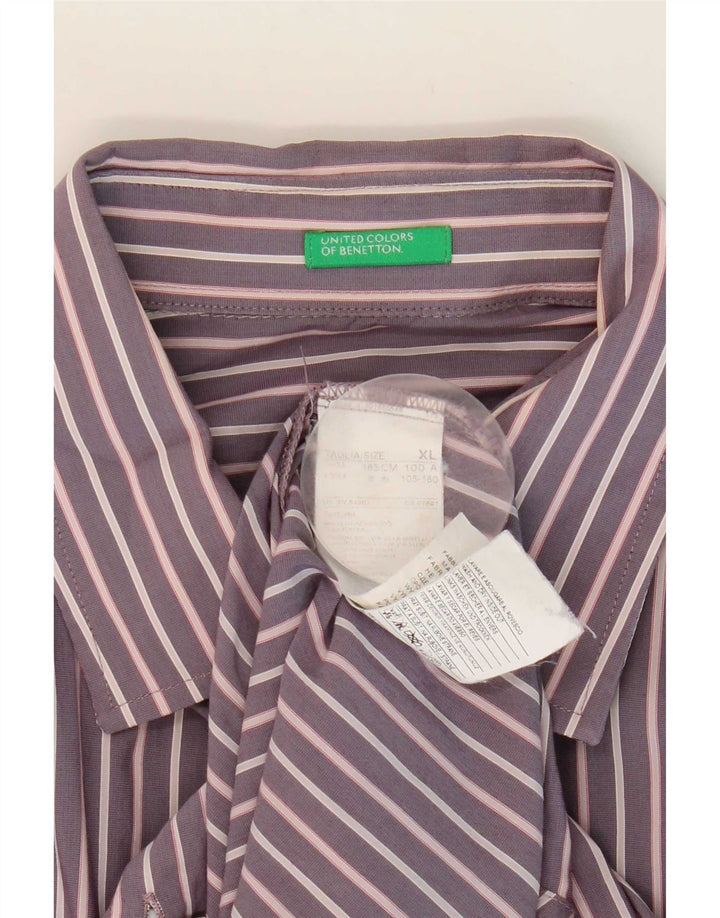 Benetton Herrenhemd XL Lila gestreift aus Baumwolle
