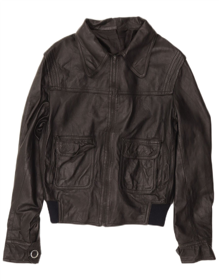 VINTAGE Herren Militär Bomber Lederjacke UK 38 Medium Schwarz