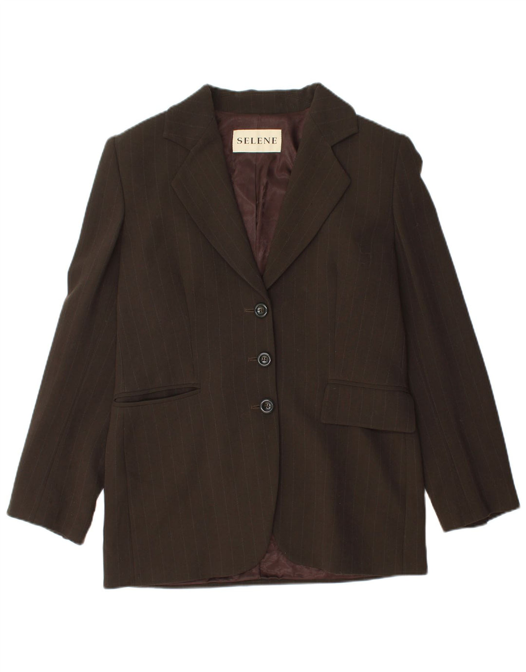 Selene Damen-Blazer mit 3 Knöpfen, UK 12, mittelbraun, Nadelstreifen