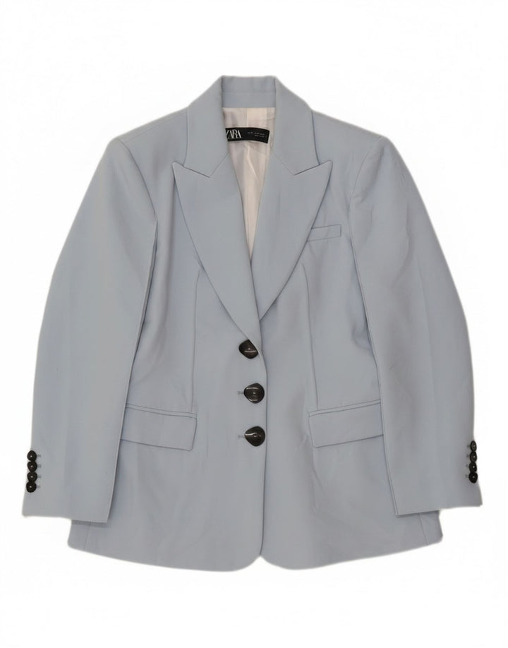 Zara Damen 3-Knopf-Blazerjacke UK 12 Mittelblaues Polyester