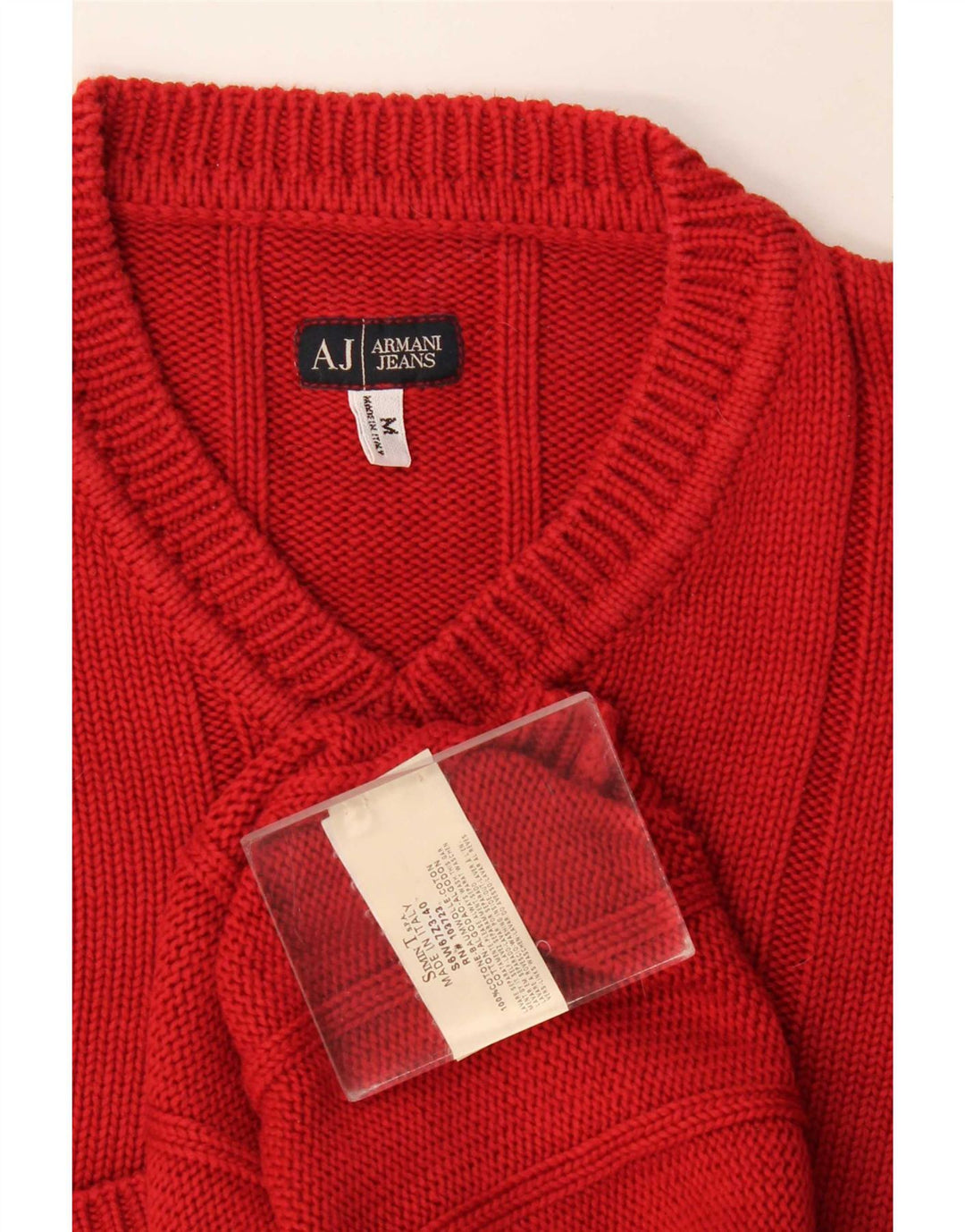 Armani Jeans Herren-Pullover mit V-Ausschnitt aus mittelroter Baumwolle