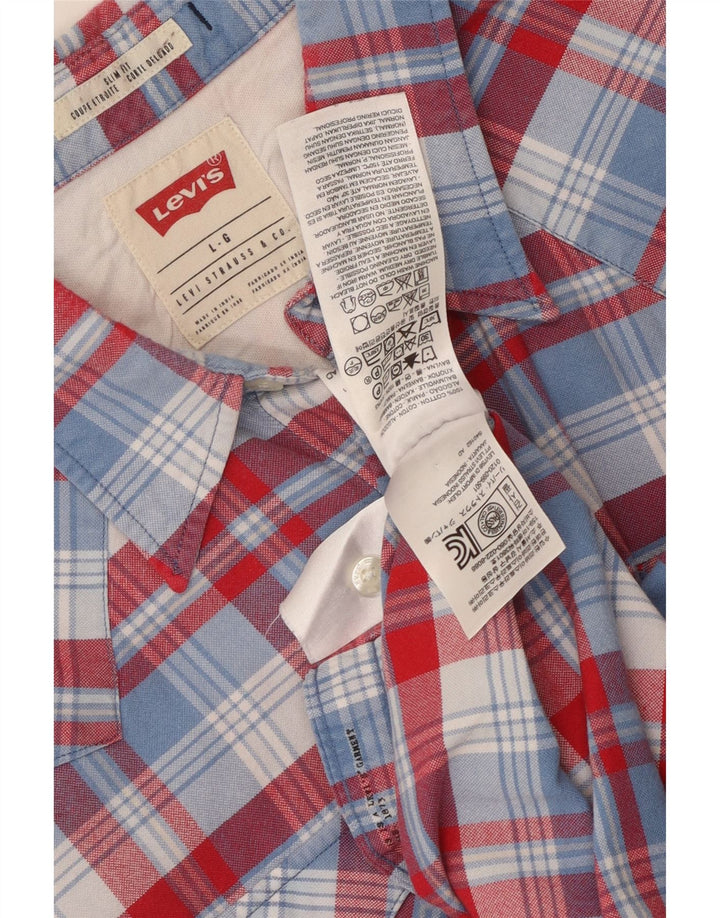 Levi's Herren Kurzarm-Slim-Fit-Hemd, groß, rot kariert, Baumwolle