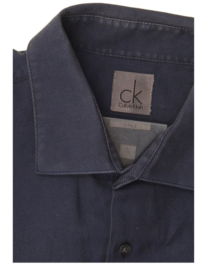 Calvin Klein Herren-Hemd, tailliert, Größe 17, XL, marineblaue Baumwolle