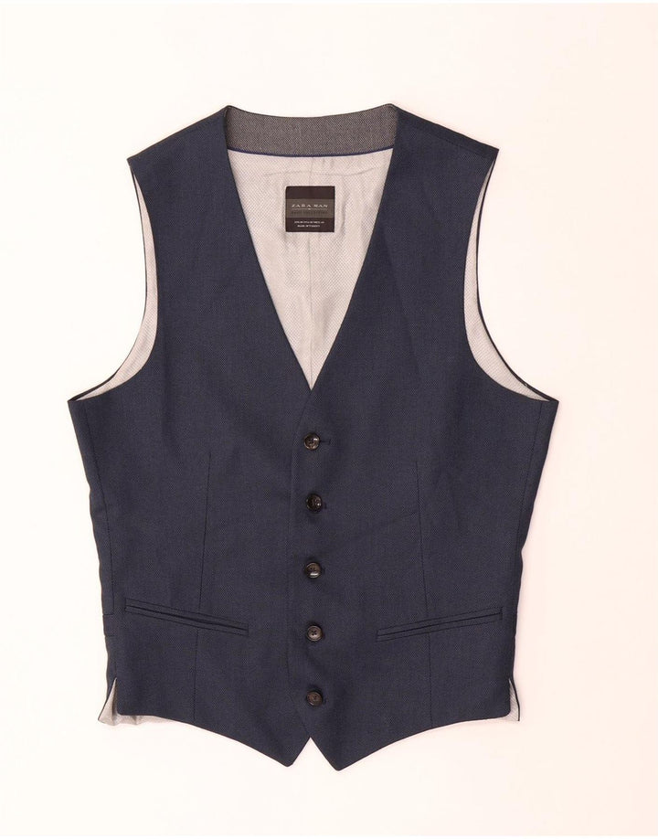 ZARA Mens Waistcoat Medium Navy Blue Polyester