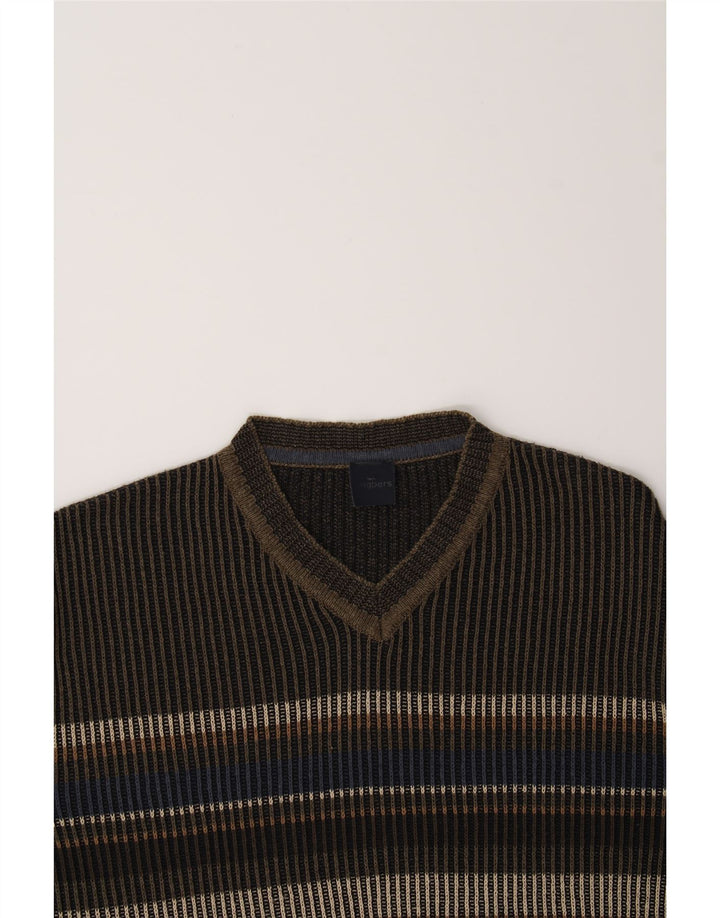 ENGBERS Herren-Pullover mit V-Ausschnitt, groß, braun gestreift, Baumwolle