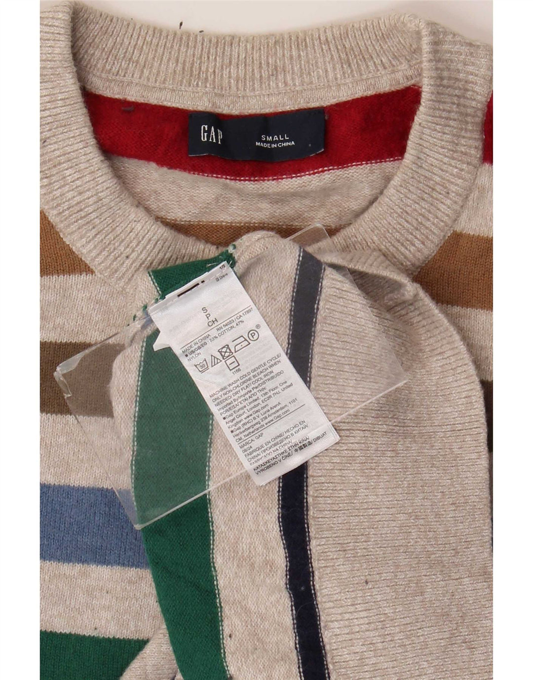 Gap Herren-Pullover mit Rundhalsausschnitt, klein, mehrfarbig, gestreift, Baumwolle