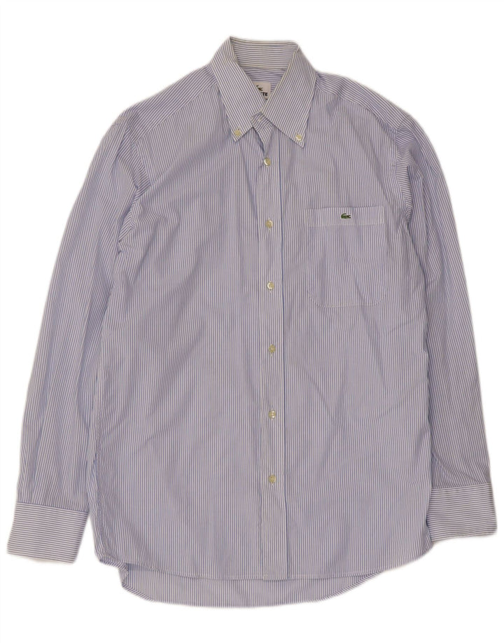 Lacoste Herrenhemd Größe 39 Mittelblaue Nadelstreifen-Baumwolle