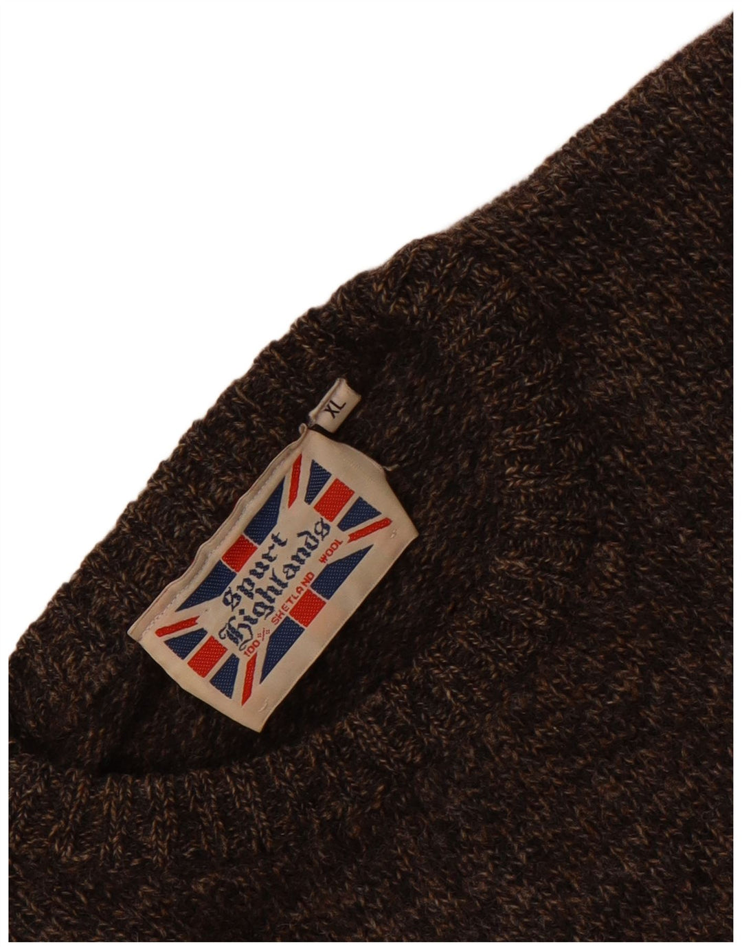 Highlands Herren-Pullover mit Rundhalsausschnitt, XL, braun gefleckte Wolle