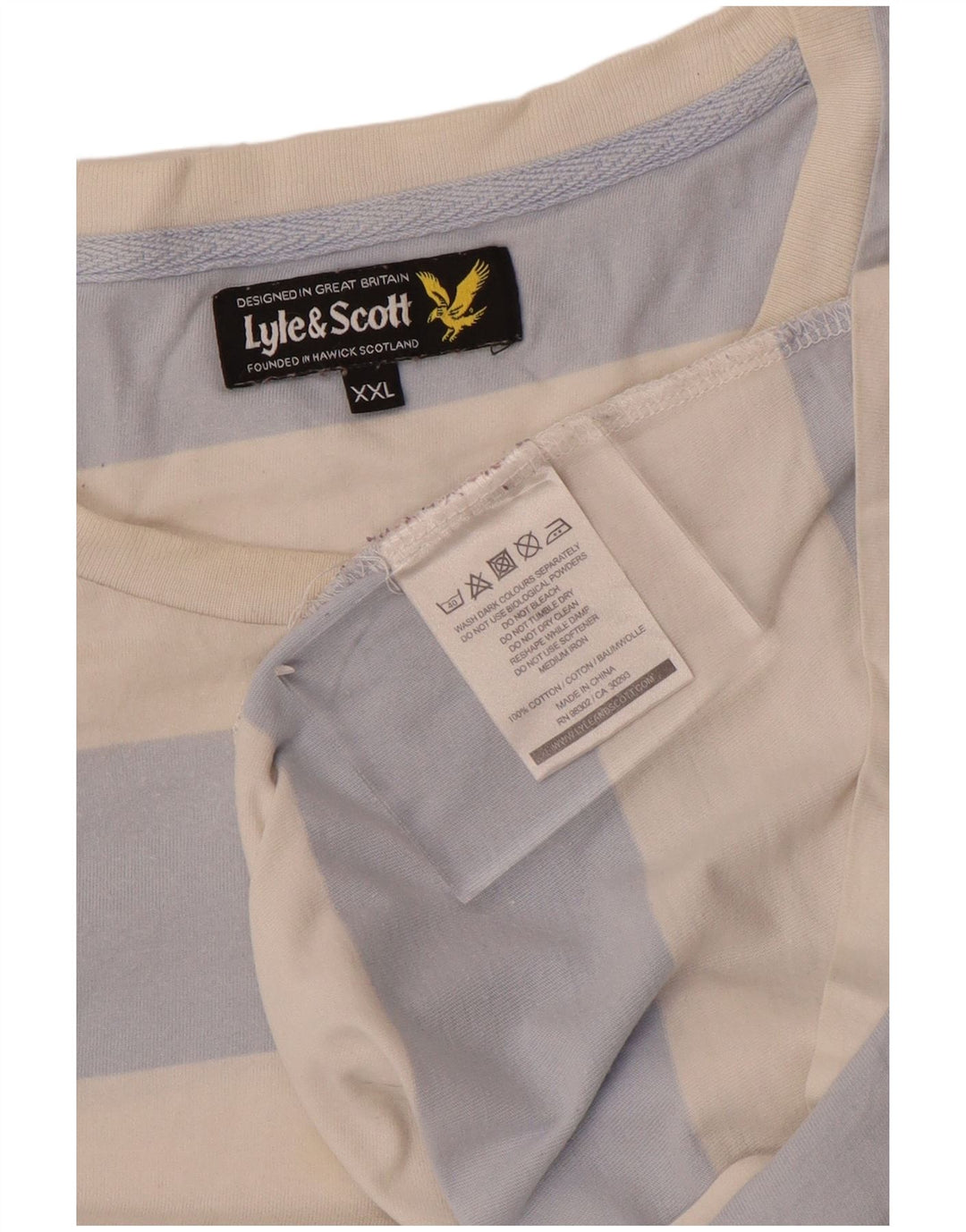 Lyle & Scott Herren T-Shirt Top 2XL weiß gestreift aus Baumwolle