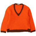 Vintage Damen V-Ausschnitt Pullover Pullover UK 12 Mittelorange Farbblock