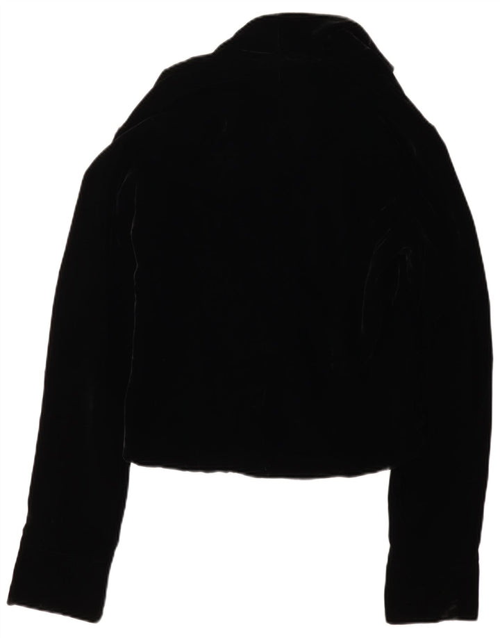 VINTAGE Damen 3-Knopf-Samt-Blazerjacke UK 12 Mittelschwarz