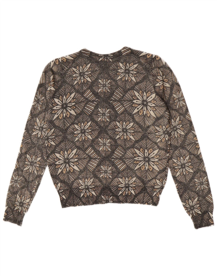 Marks & Spencer Damen-Cardigan-Pullover UK 12 Mittelgraue Viskose mit Blumenmuster