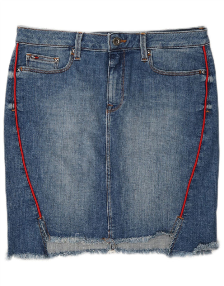Tommy Hilfiger Damen-Mini-Jeansrock, mittelgroß, W28, blaue Baumwolle