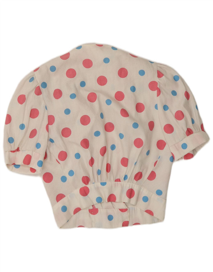 Vintage Damen Bluse Top UK 10 Small White Spotted