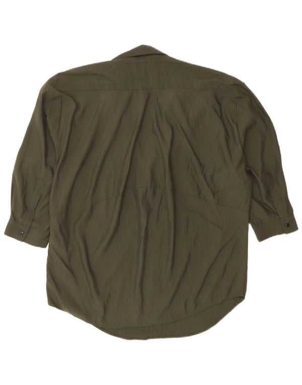 Zara Damen 3/4-Ärmel-Übergroßes Pullover-Hemd UK 6 XS Khaki Lyocell