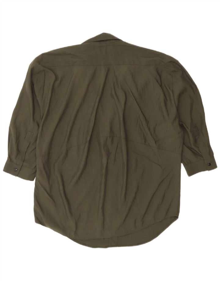 Zara Damen 3/4-Ärmel-Übergroßes Pullover-Hemd UK 6 XS Khaki Lyocell