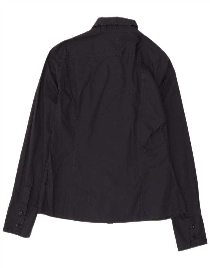 Benetton Damen-Hemd UK 14 Large aus schwarzer Baumwolle