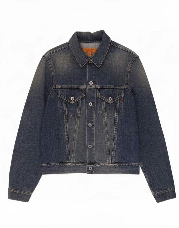Replay Herren-Jeansjacke im Distressed-Look, UK 40, Größe L, Blau, Baumwolle