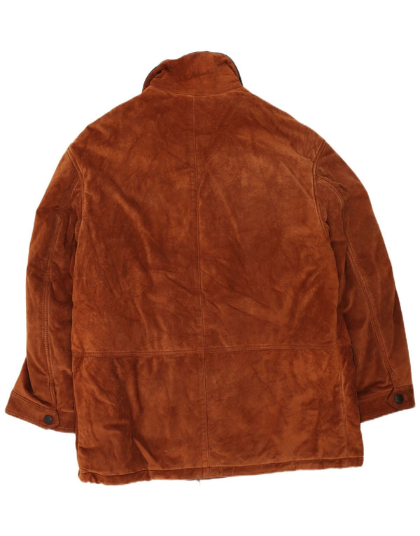 Vintage Herren Wildleder-Windbreaker-Mantel IT 56 3XL Braunes Colourblock-Leder